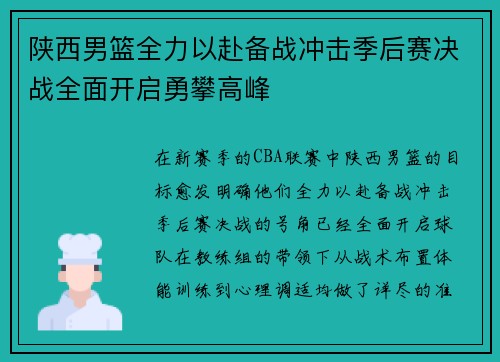陕西男篮全力以赴备战冲击季后赛决战全面开启勇攀高峰